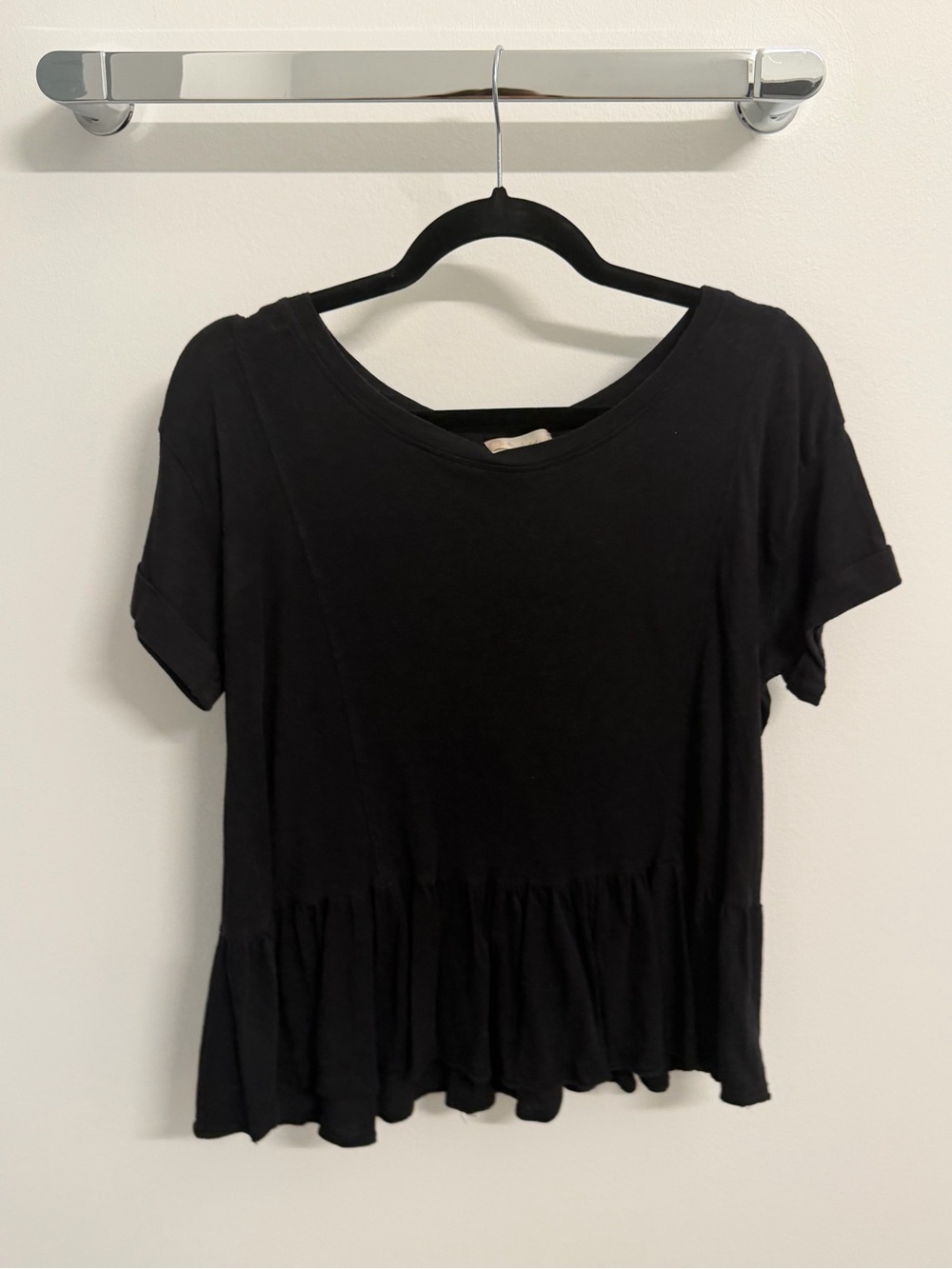 Black Peplum Short Sleeve Top - Women's